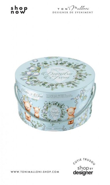 Cutie trusou botez albastra cu eucalipt si un ursulet haios Little Blue Bear 3